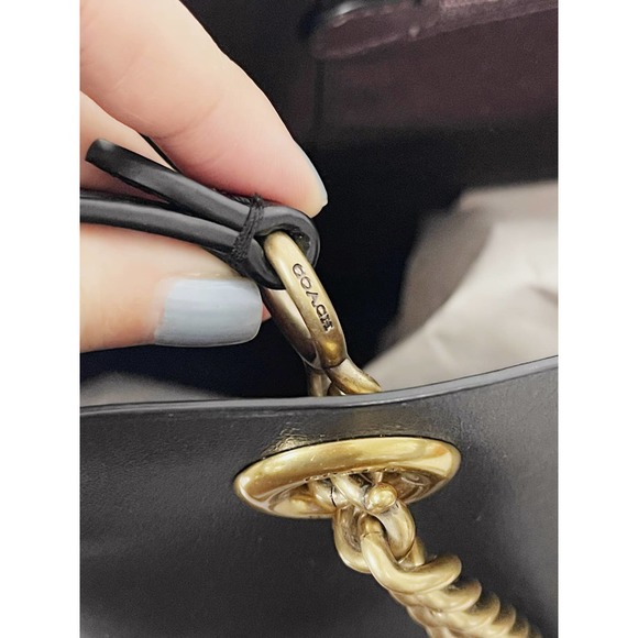 COACH Signature Chain Central Leather Tote Bag in Black - Picture 7 of 12